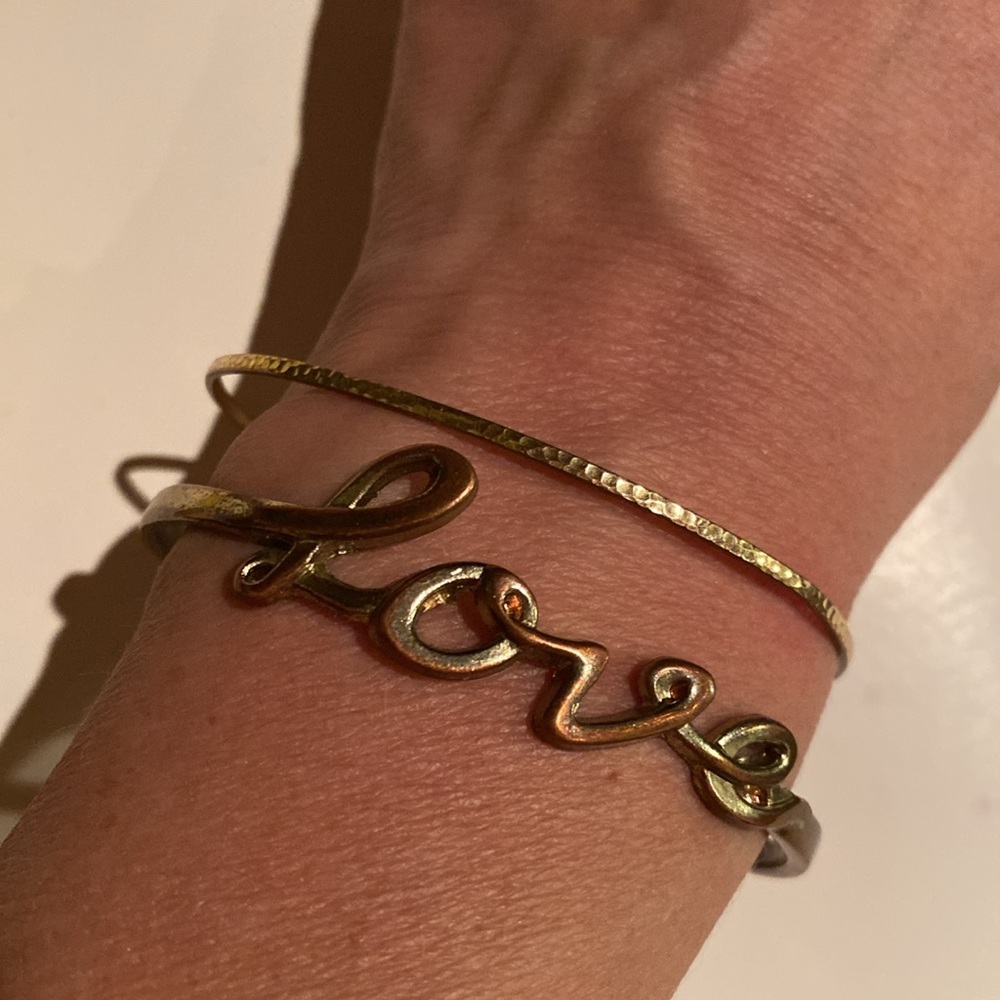 Vintage bangle set, one plain with texture one Love ❤️